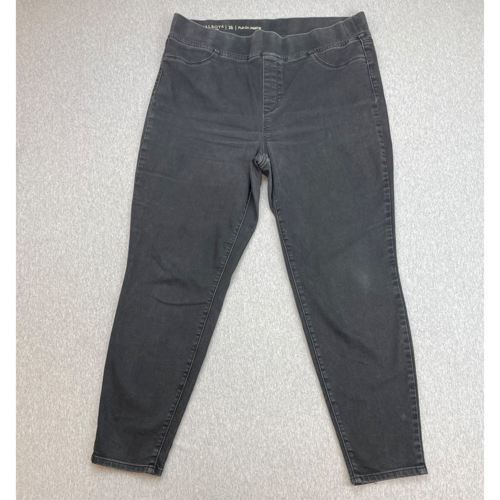 Talbots Jeans Womens 16 Black Cotton Blend Stretch Pull On Jegging Skinny